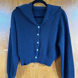 Cropped Buttoned Knit Cardigan with Sailor Collar (Korean Style)